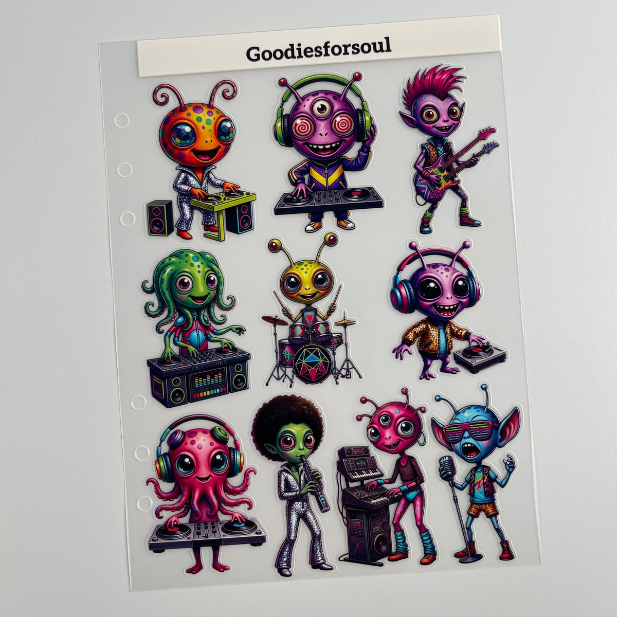 Full musical alien PET sticker sheet
