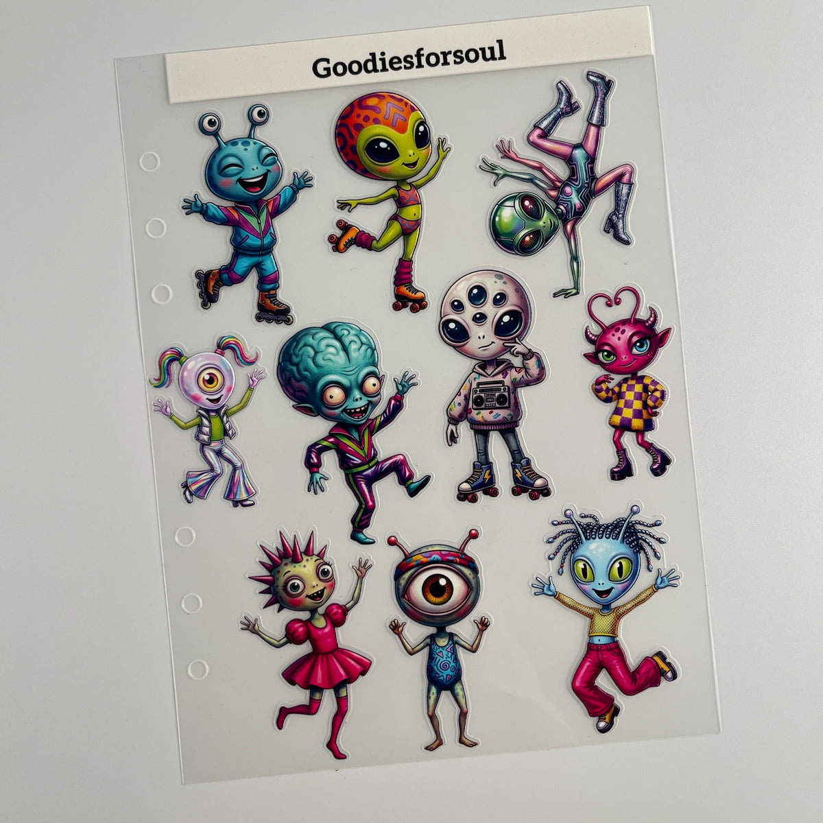 Full sporty dancing alien PET sticker sheet