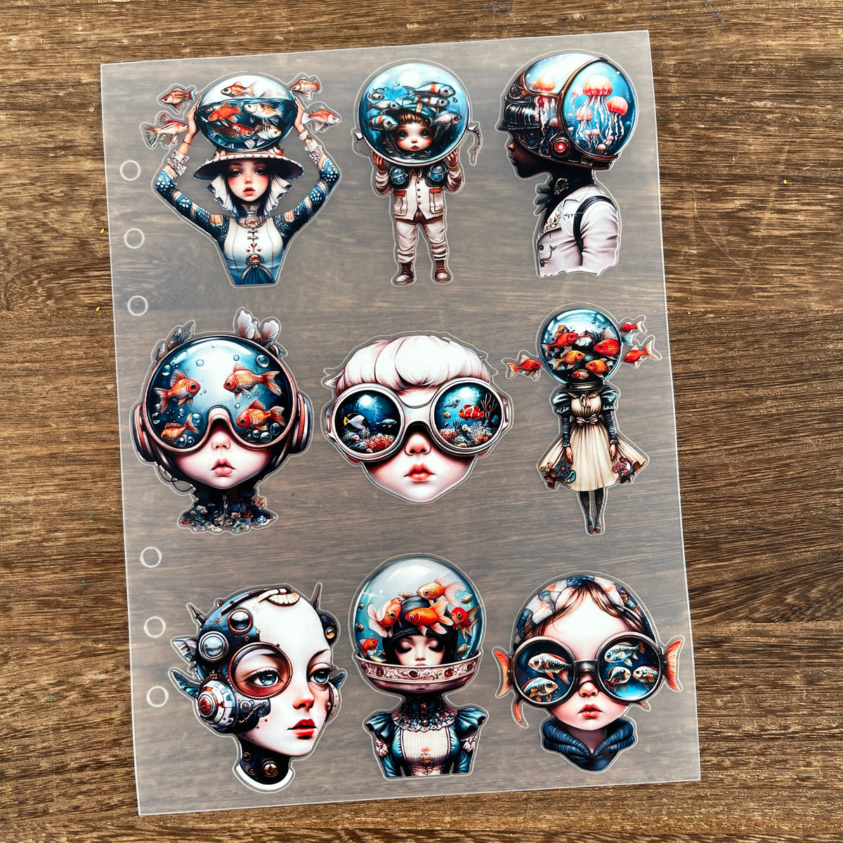 Full fishbowl helmet girls PET sticker sheet