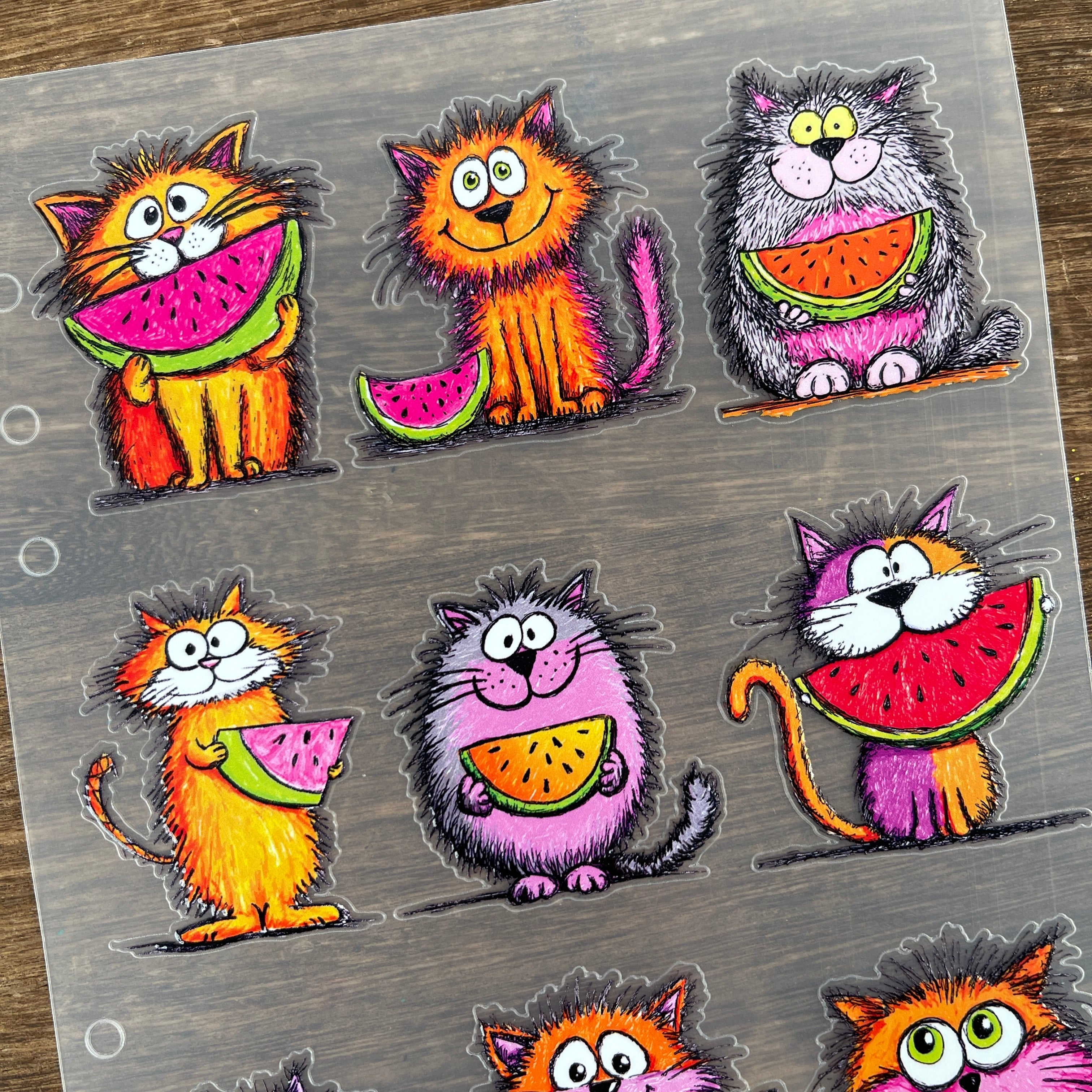 3D Watermelon Kitten PET Sticker 1 Pcs