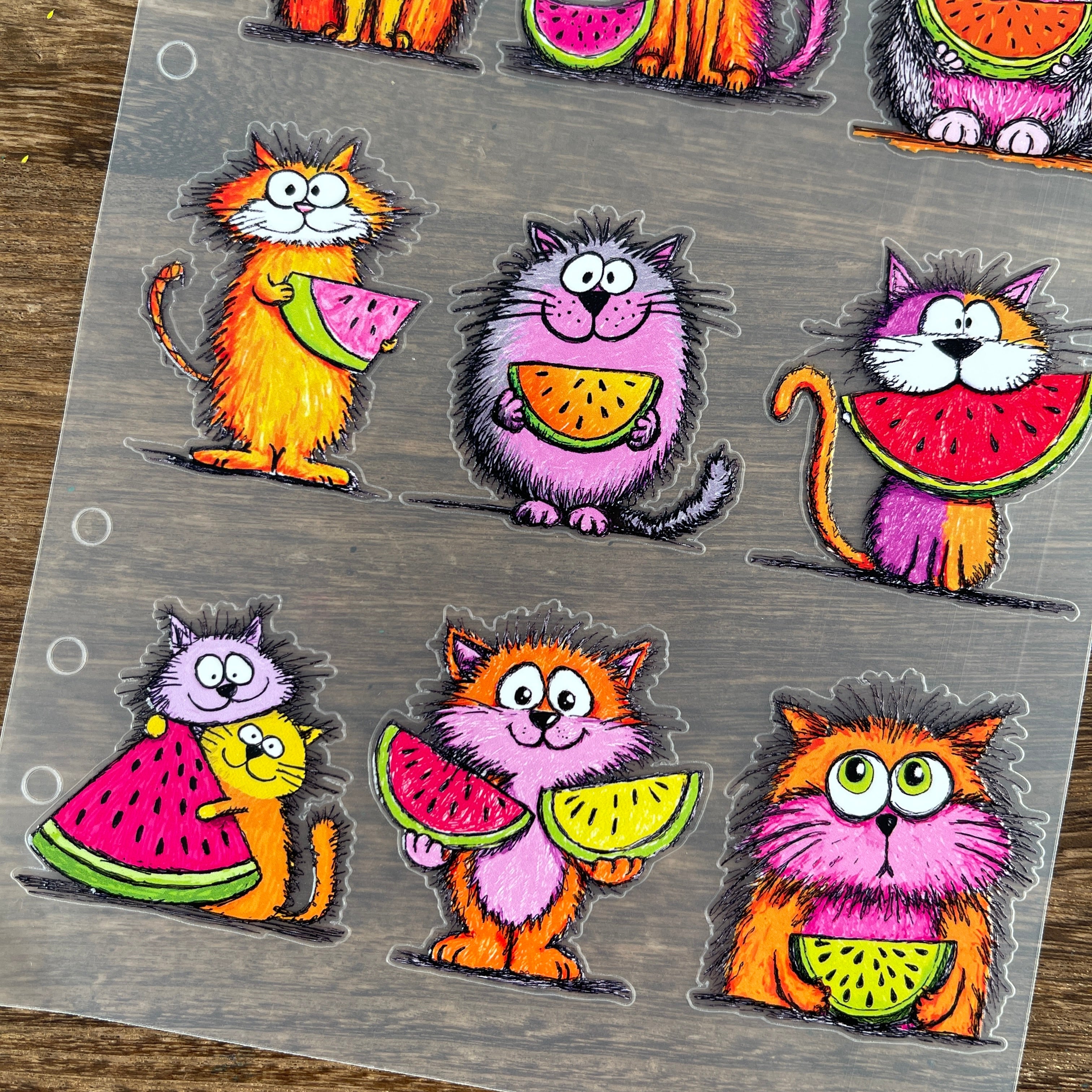 3D Watermelon Kitten PET Sticker 1 Pcs