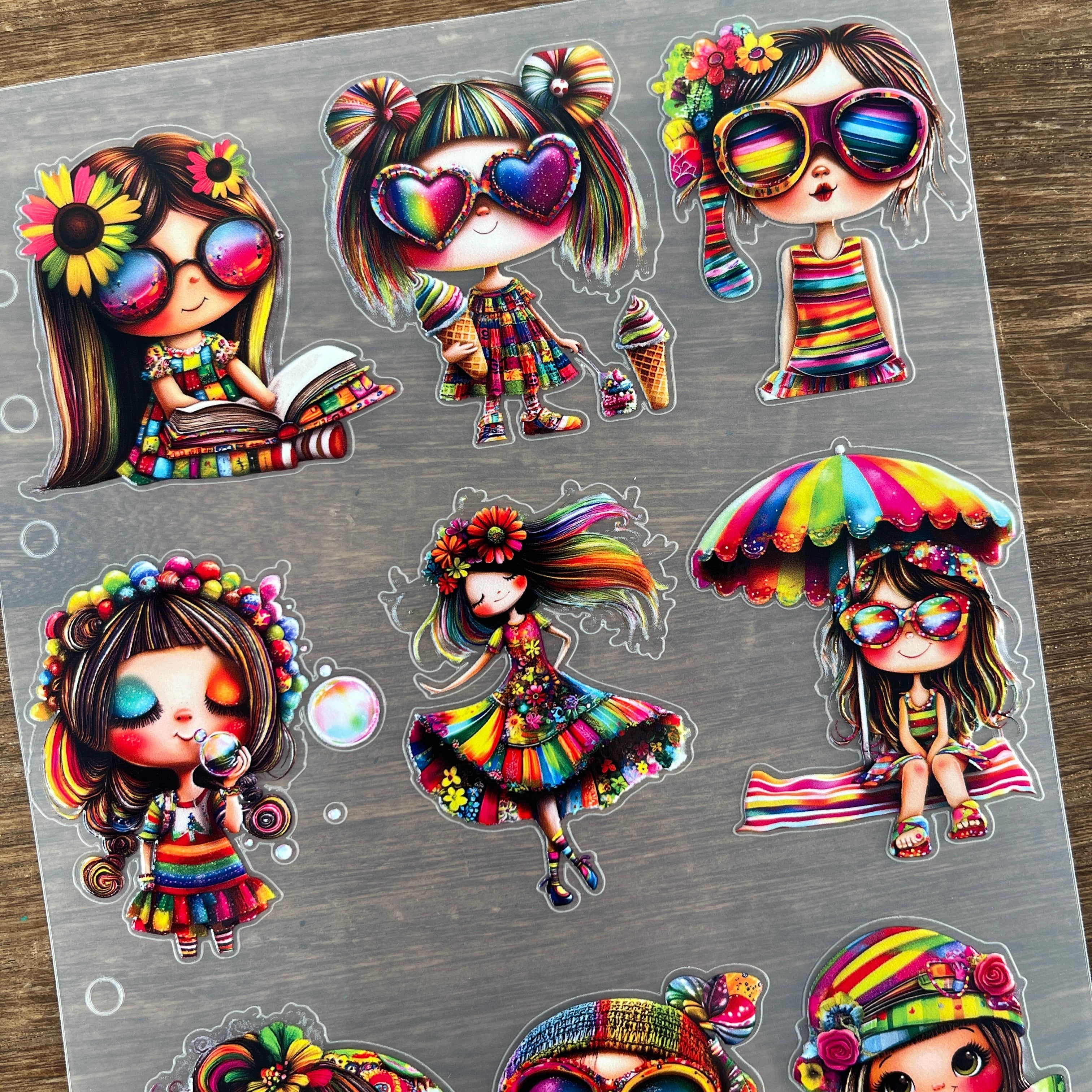 3D Colorful Little Girl PET Sticker 1 Pcs