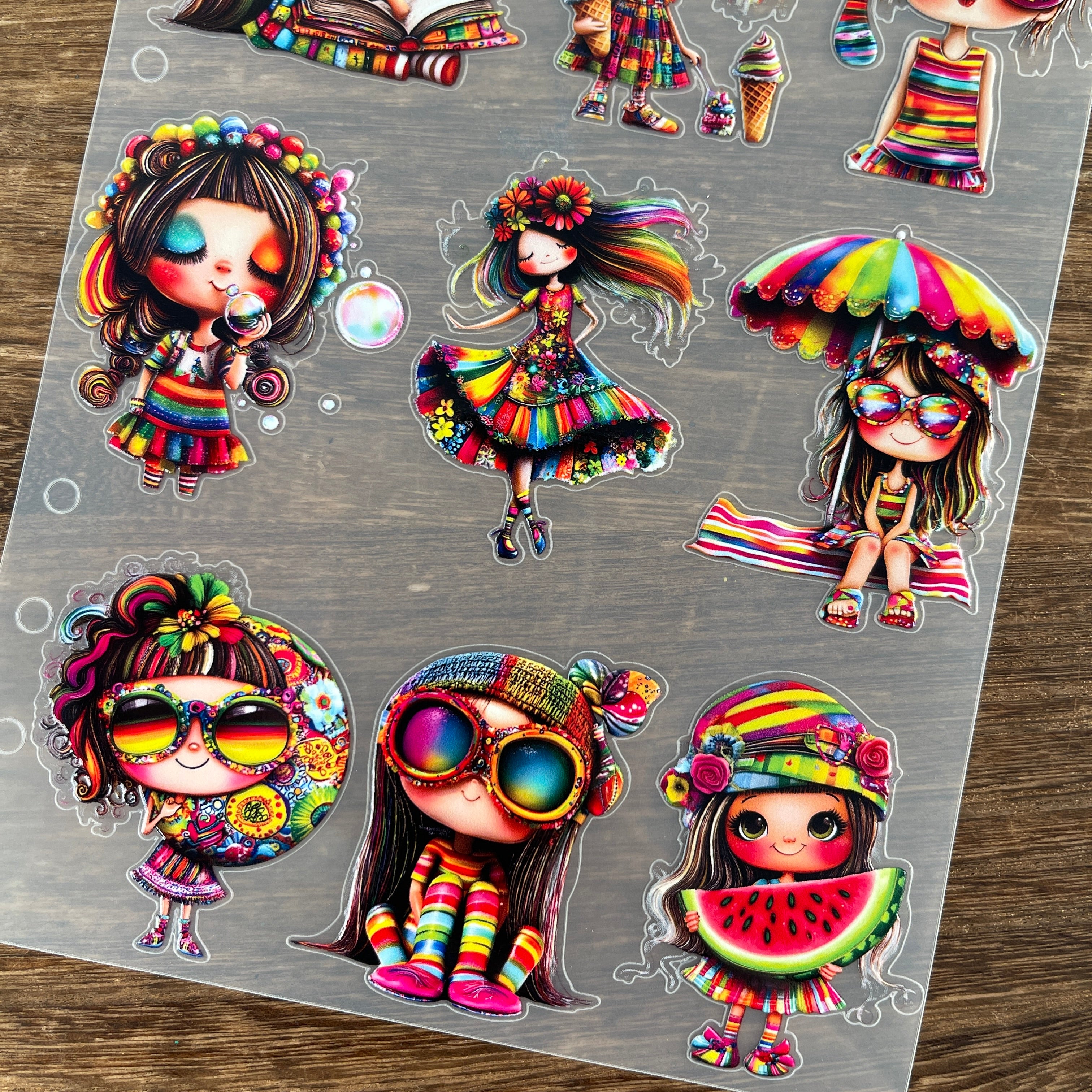 3D Colorful Little Girl PET Sticker 1 Pcs