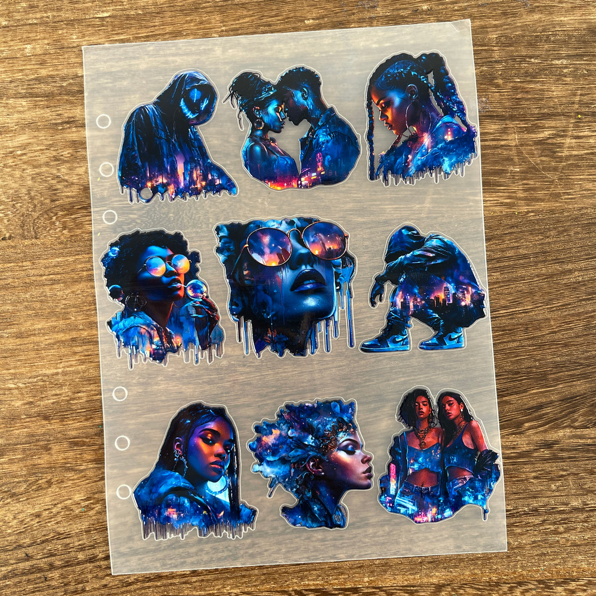 Full neon portrait girls PET sticker sheet