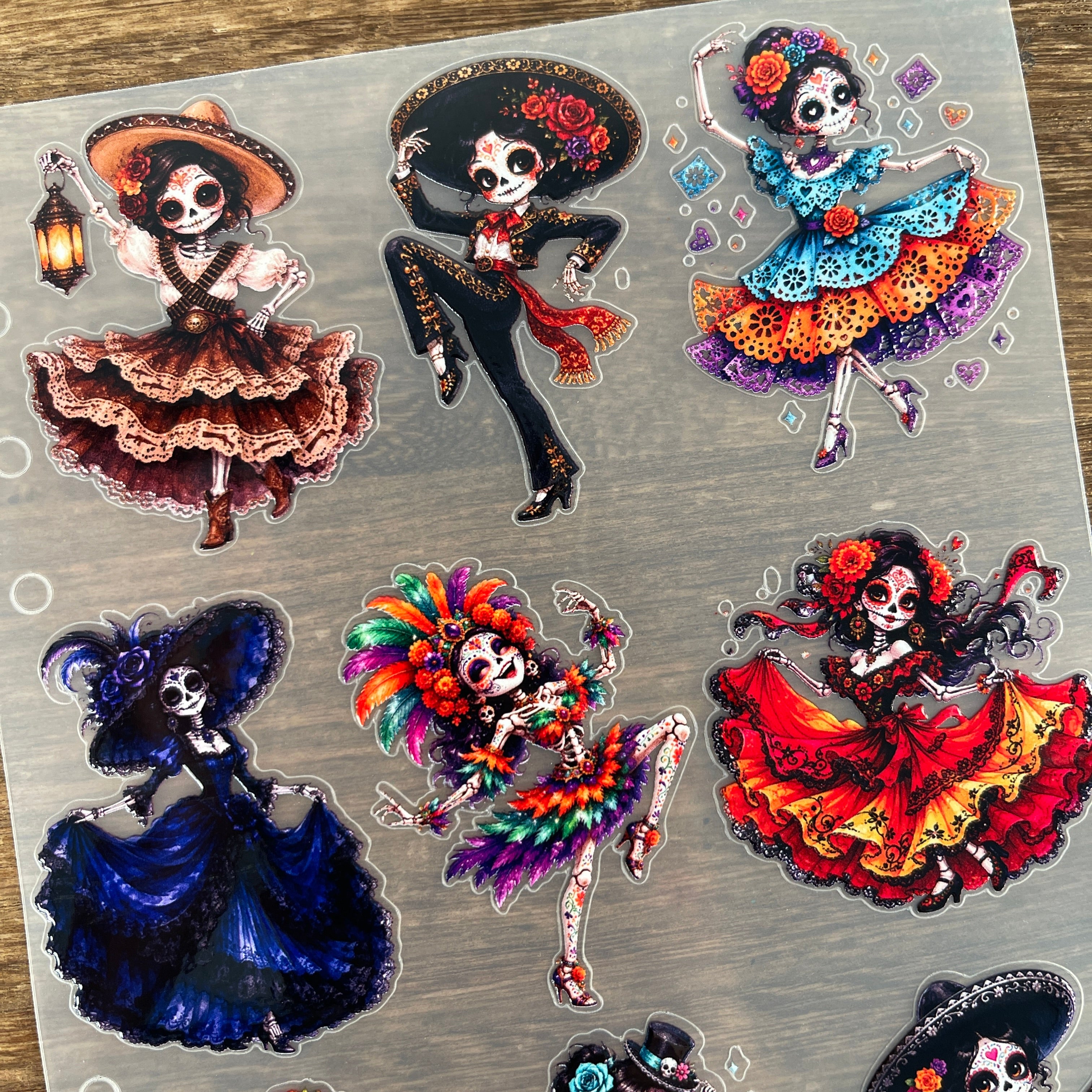 3D Dancing Girl of the Day of the Dead PET Sticker 1 Pcs