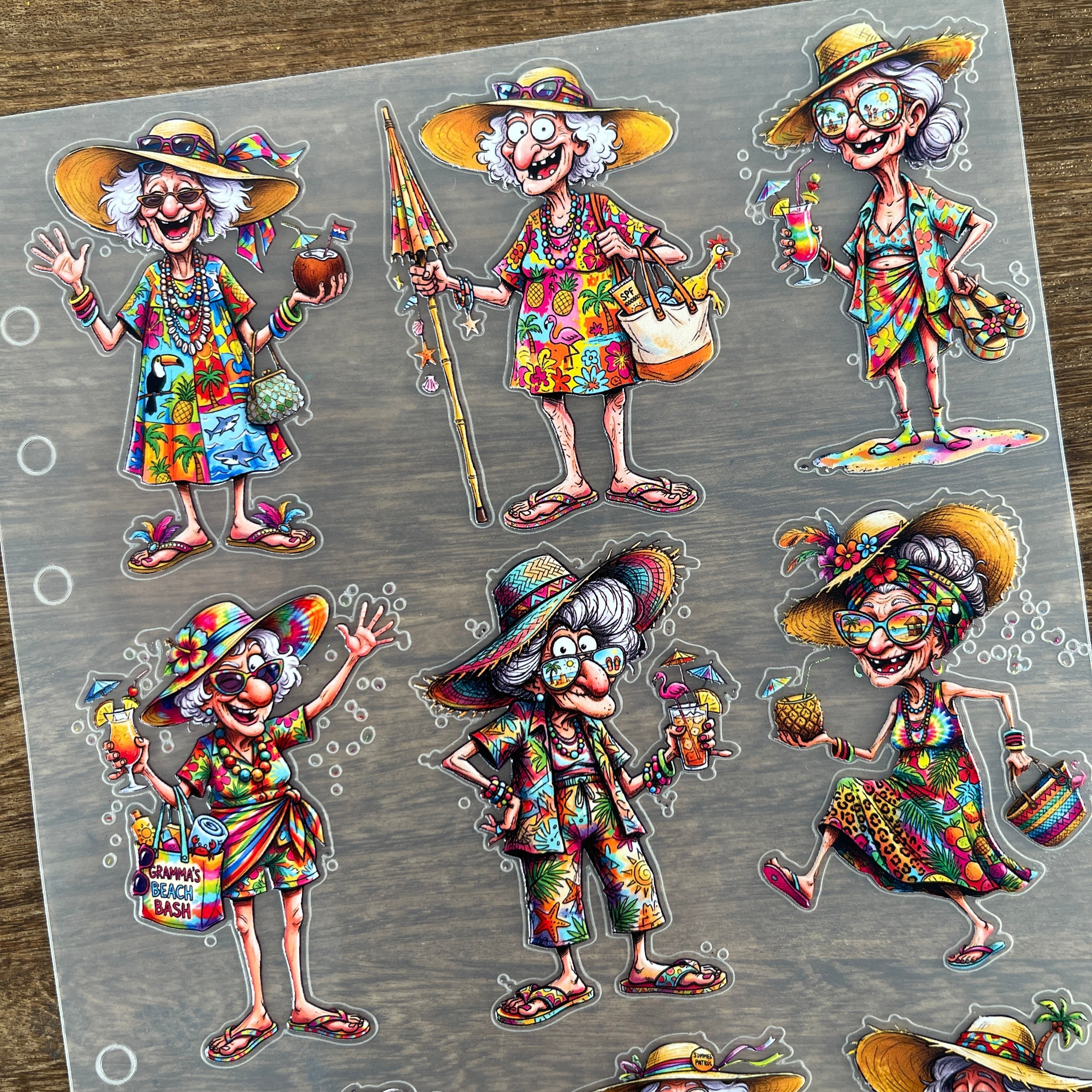 3D Beach Grandma PET Sticker 1 Pcs