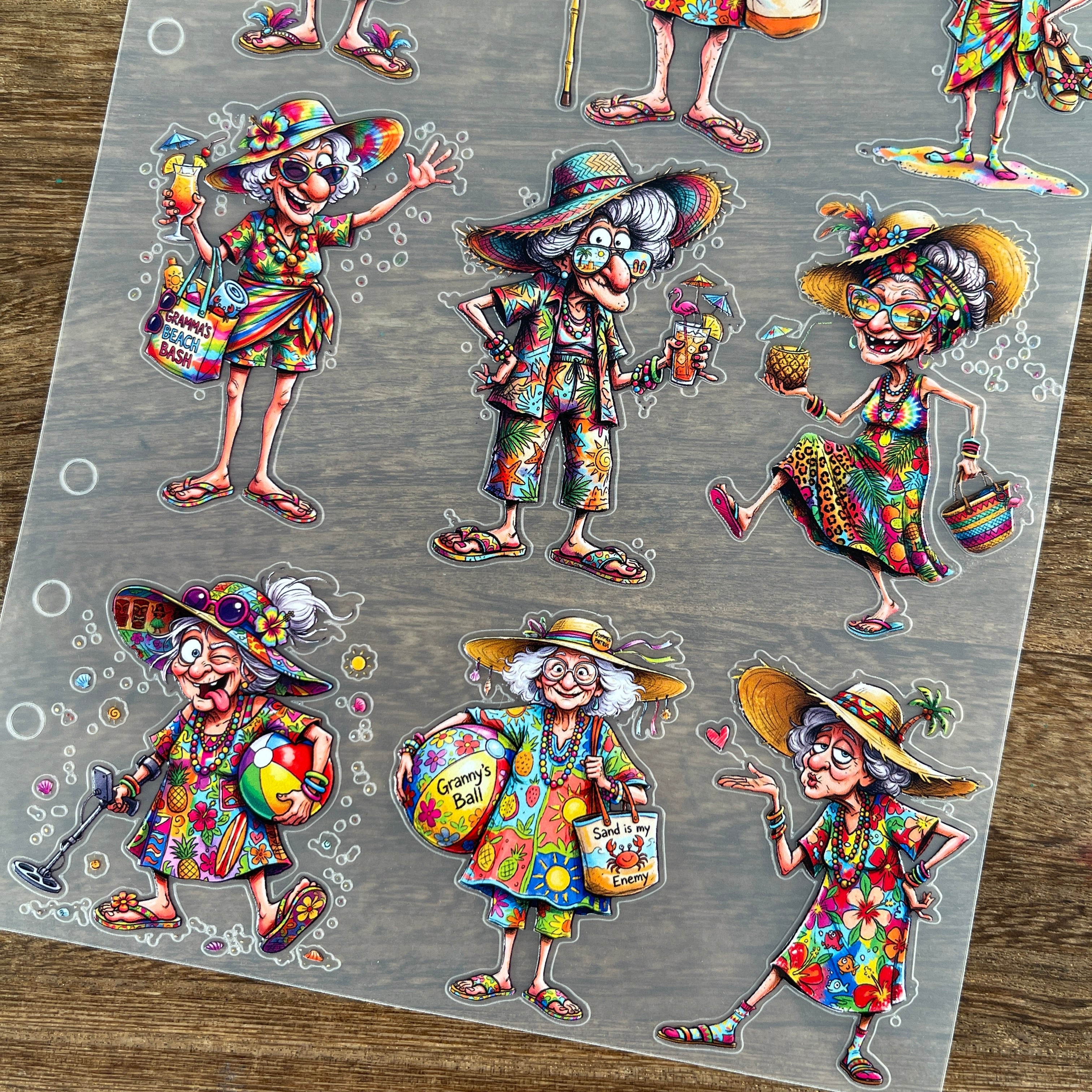 3D Beach Grandma PET Sticker 1 Pcs