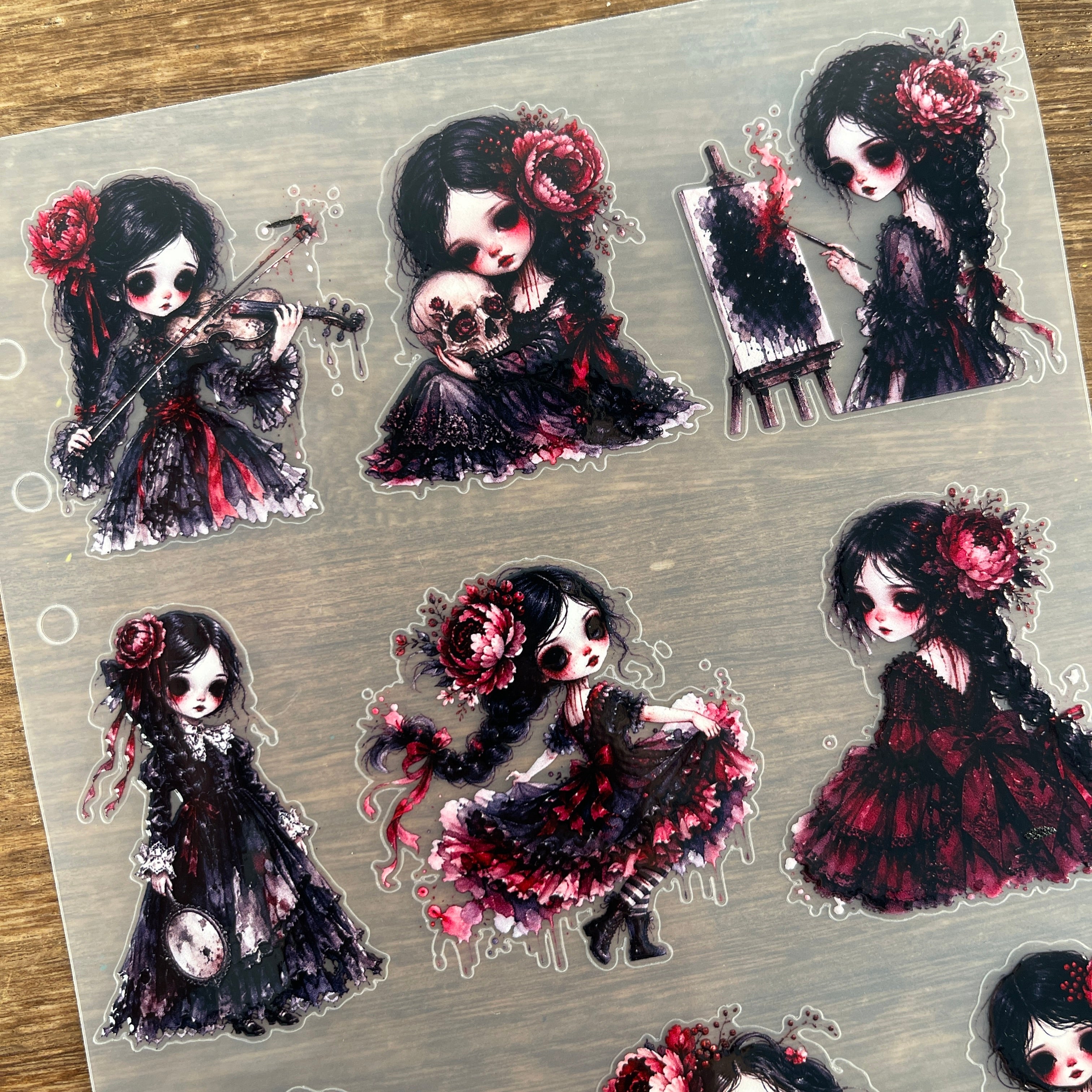 3D Gothic Girl Doll (A) PET Sticker 1 Pcs