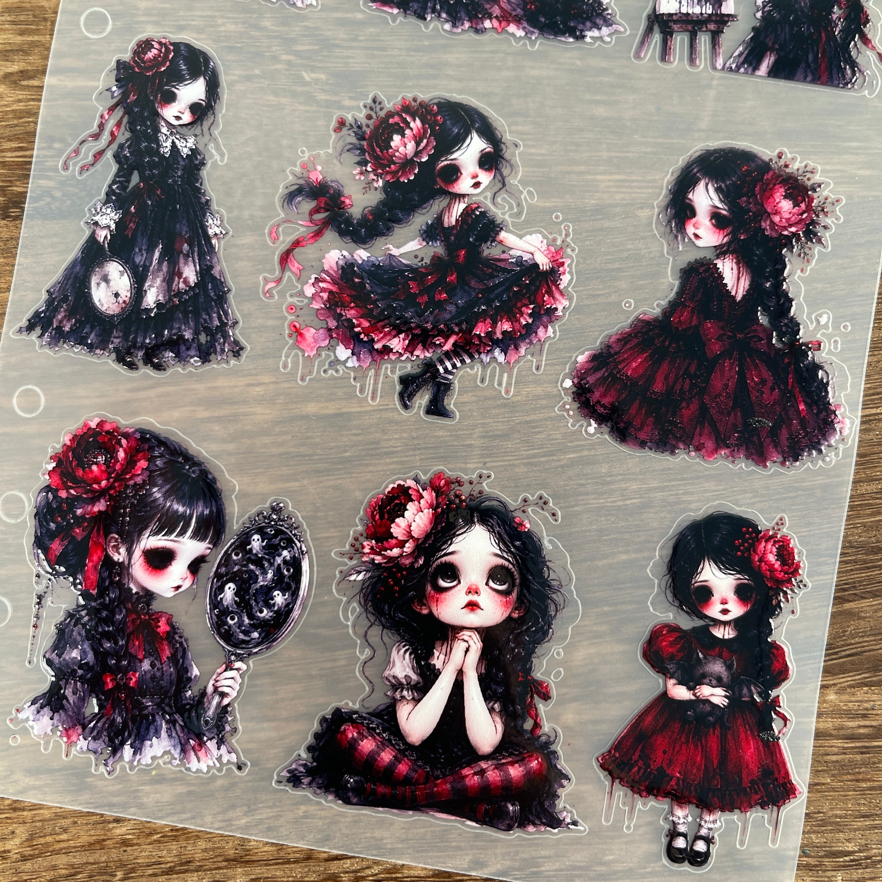 3D Gothic Girl Doll (A) PET Sticker 1 Pcs
