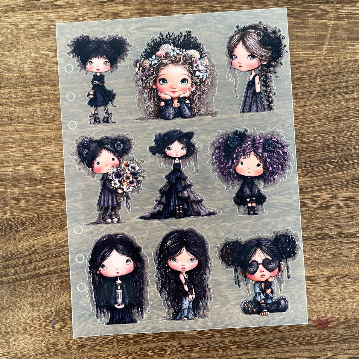 Full dark girl PET sticker sheet