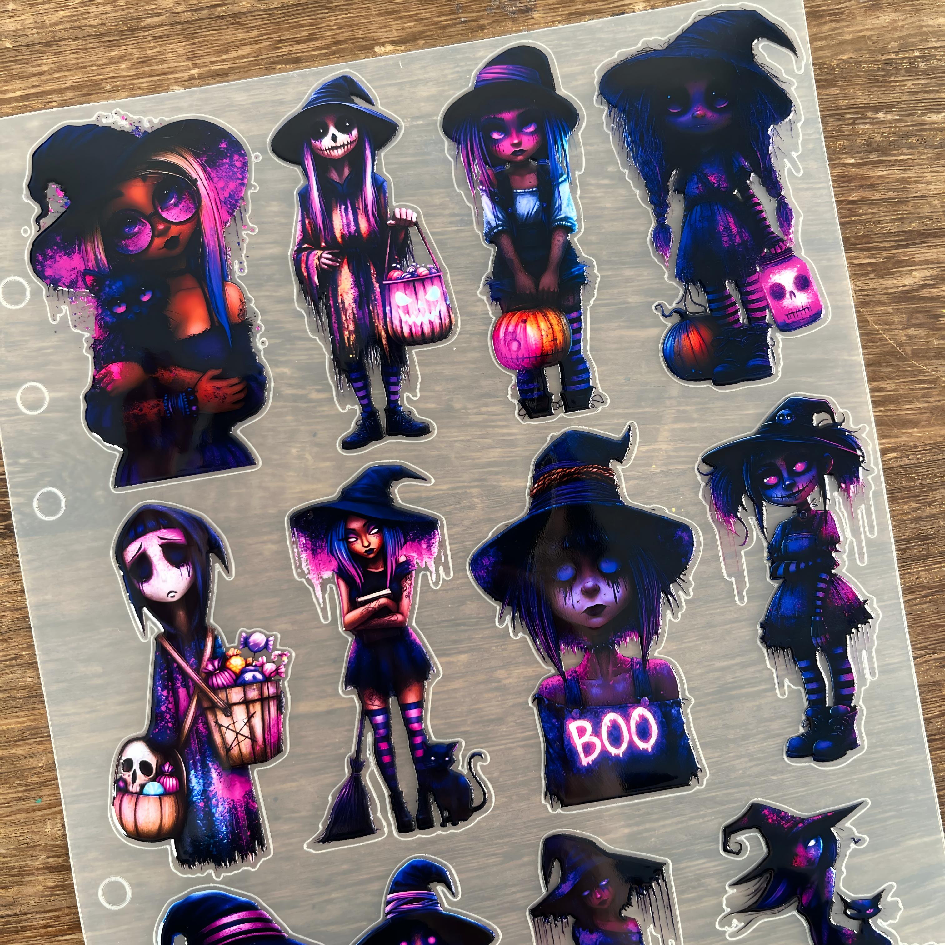3D Neon Witch PET Sticker 1 Pcs