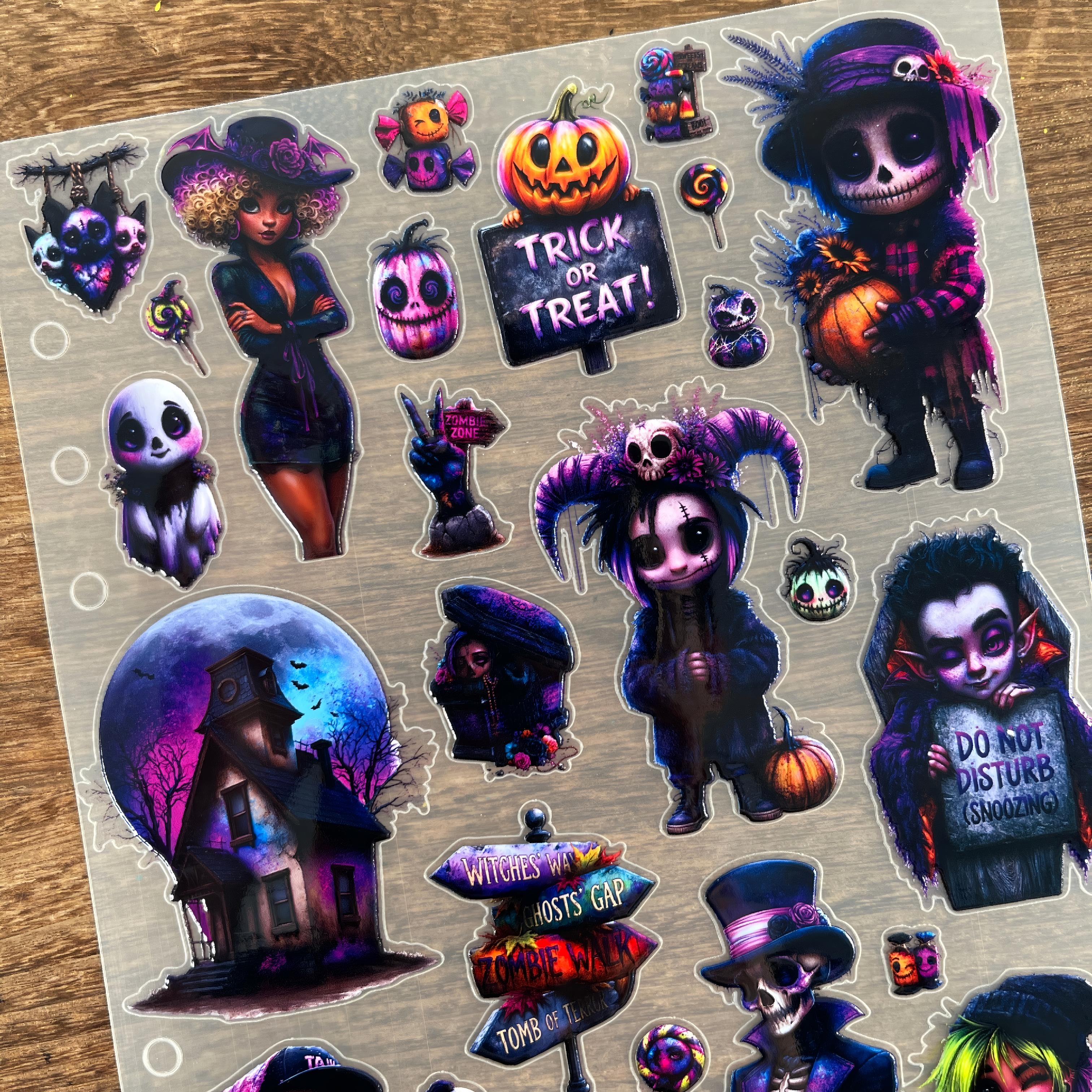 3D Fluorescent Purple Halloween PET Sticker 1 Pcs