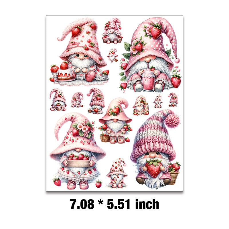 E-20- Strawberry gnome Embossed sticker 1 Pcs