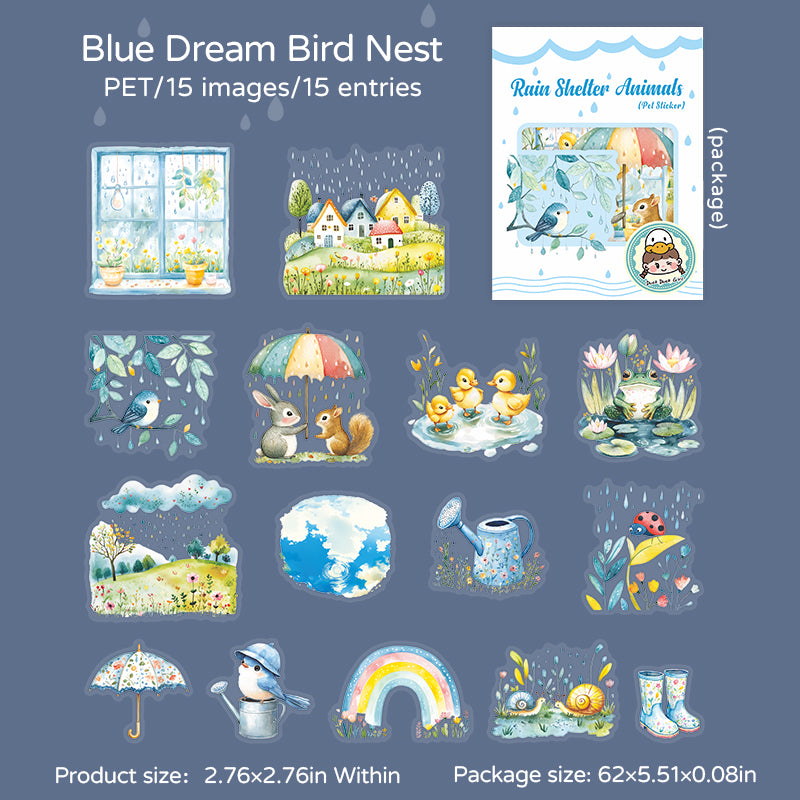 Animals hiding from the rain PET sticker -15Pcs each pack