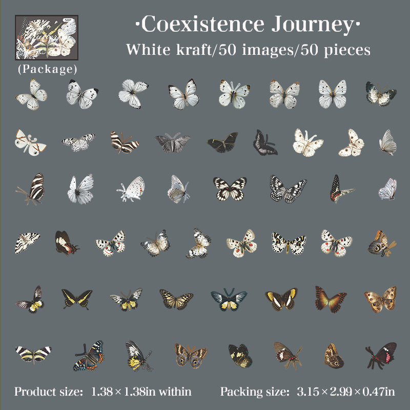 Vintage butterfly Solid sticker -50Pcs each pack