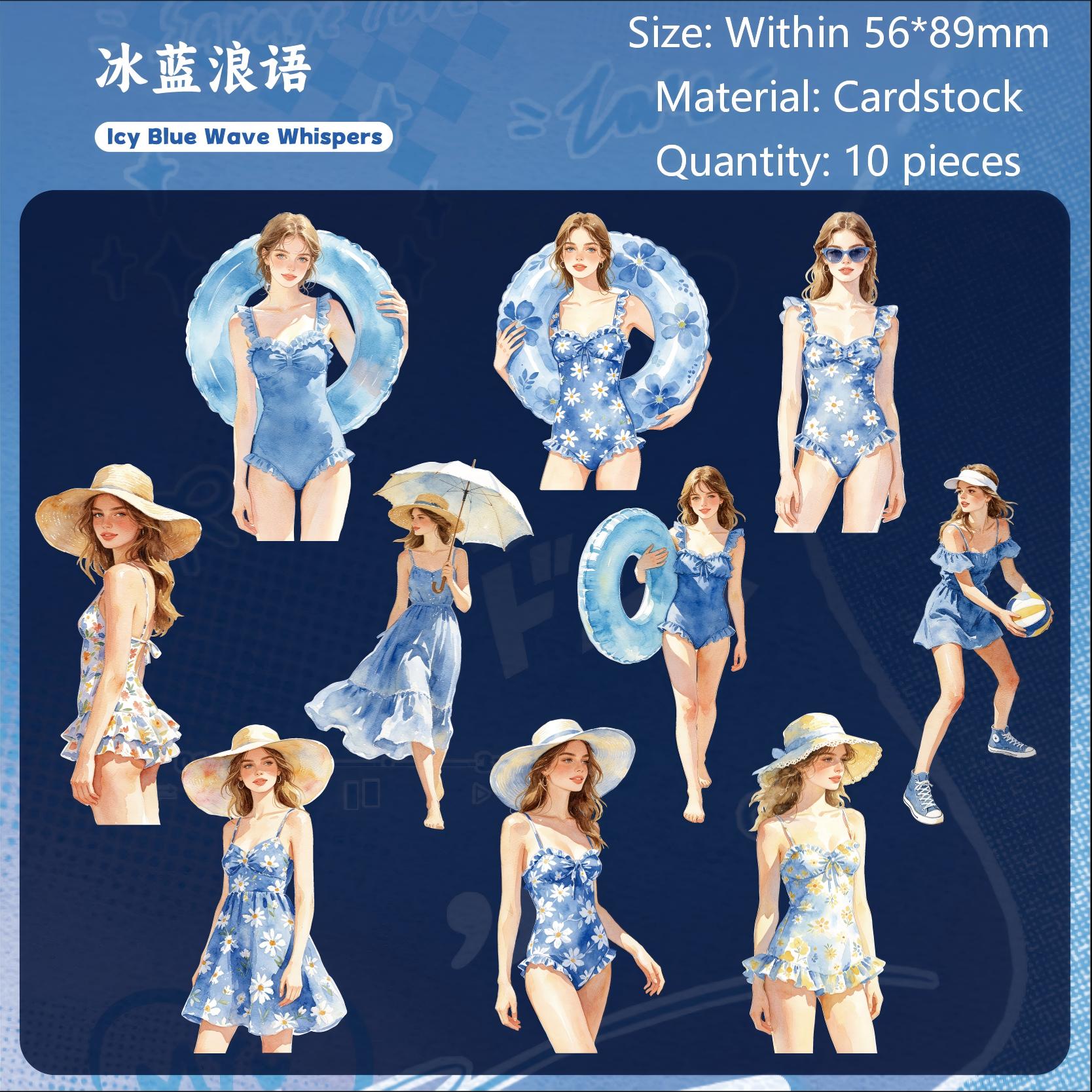 Summer Girl Cardstock Stickers -10Pcs each pack