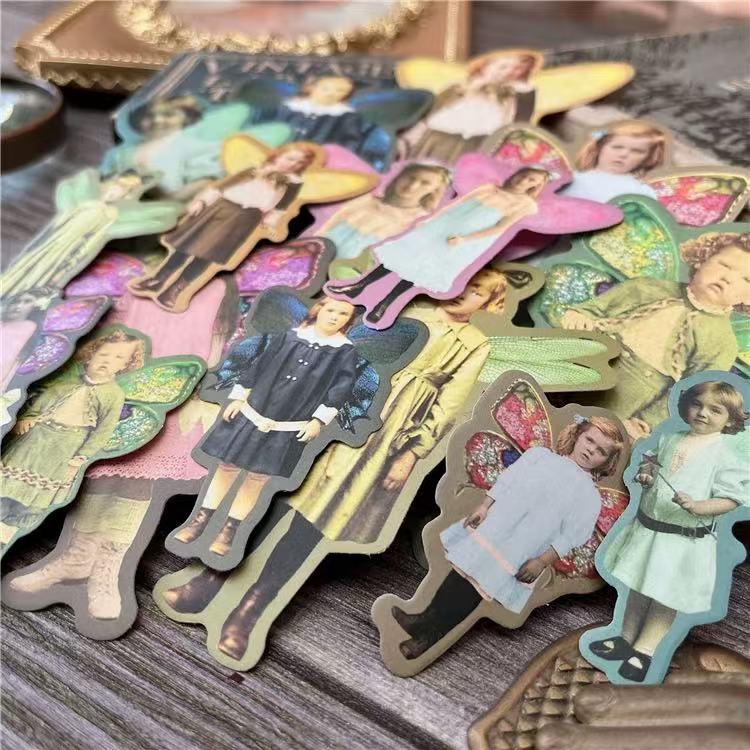 Vintage Kid with Wings solid Stickers -16Pcs each pack