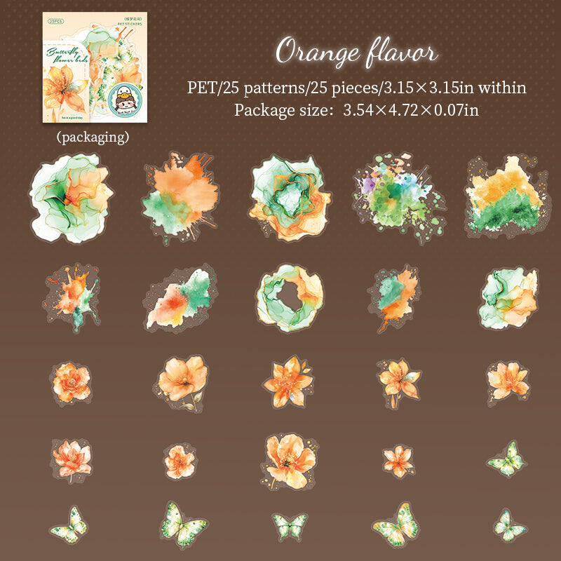 Butterfly Dreams in Flowers PET Sticker -25Pcs each pack