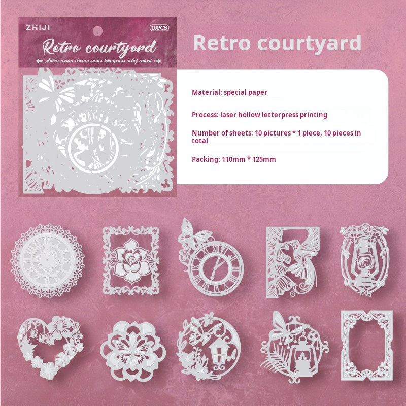 0306 Silver Moon Dream Series Embossed die cut cardstock Sticker -10Pcs each pack
