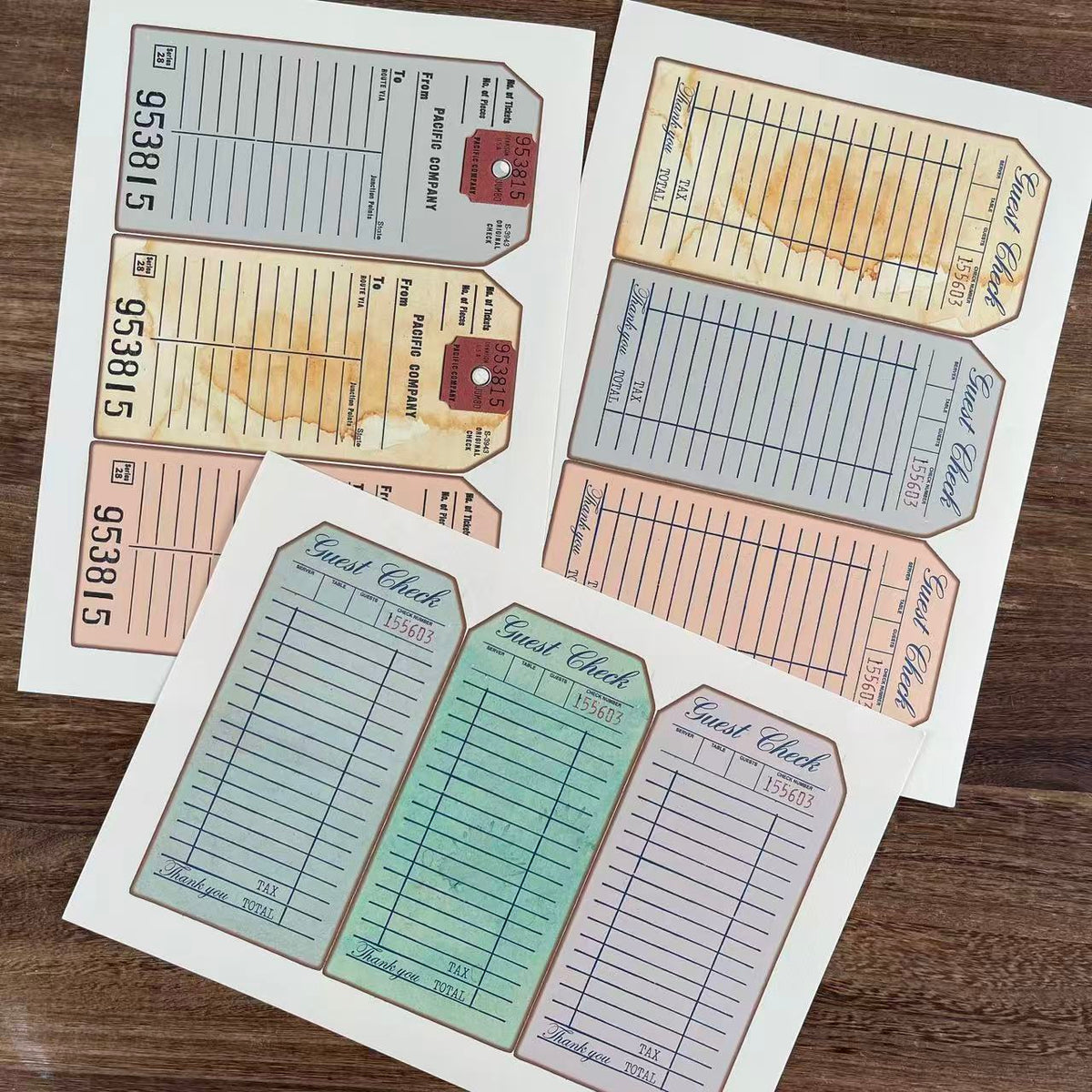 A4 size Vintage Ticket Labels Style paper 11 pcs
