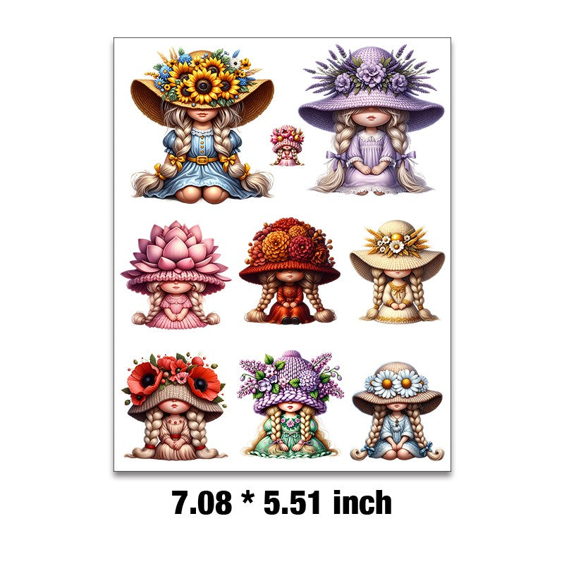 E-30- Spring gnome girl Embossed sticker 1 Pcs