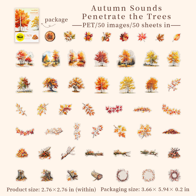 Four seasons of trees PET Sticker -50Pcs each pack