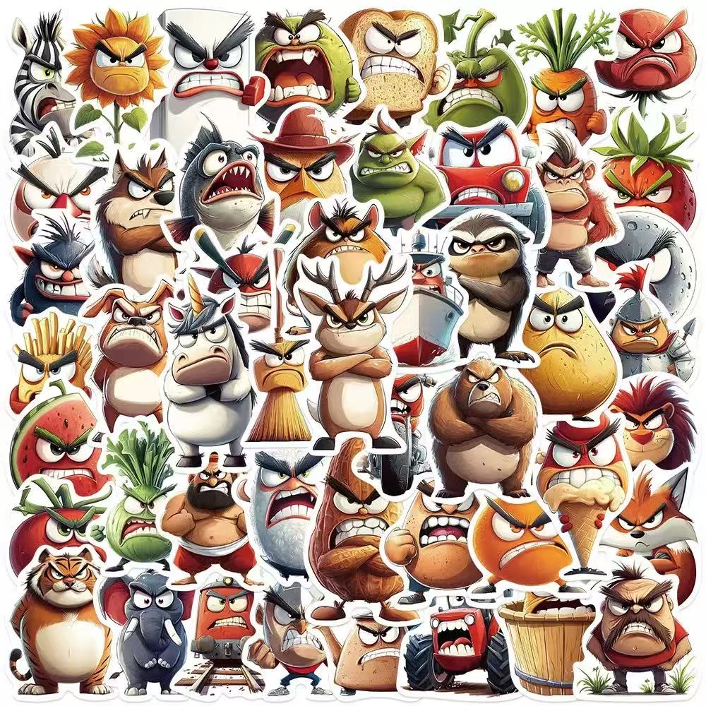 0608 50 Angry animal Stickers solid with white border