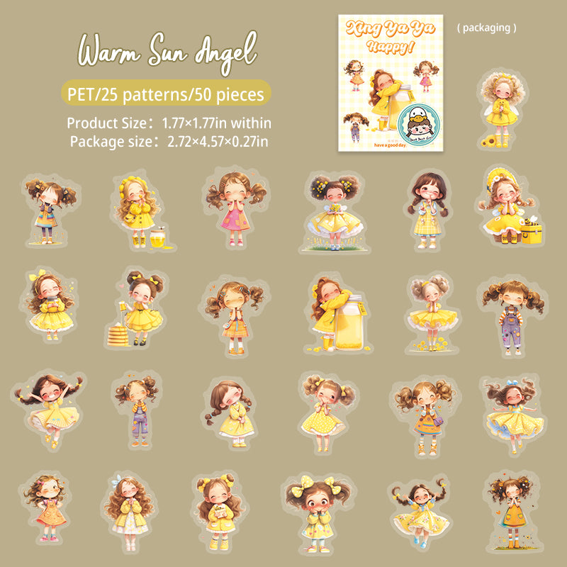 Cute girl PET Sticker -50Pcs each pack