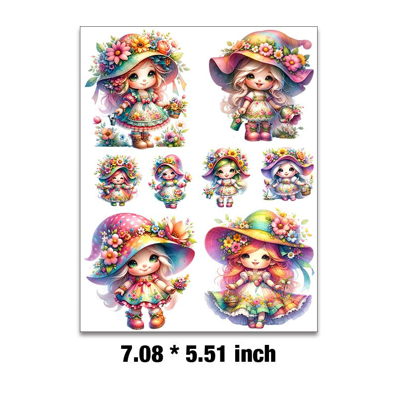 E-31- Colorful gnome girl Embossed sticker 1 Pcs