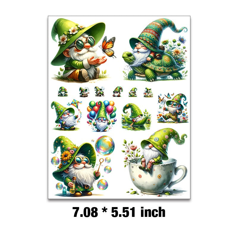 E-32- Spring gnome Embossed sticker 1 Pcs