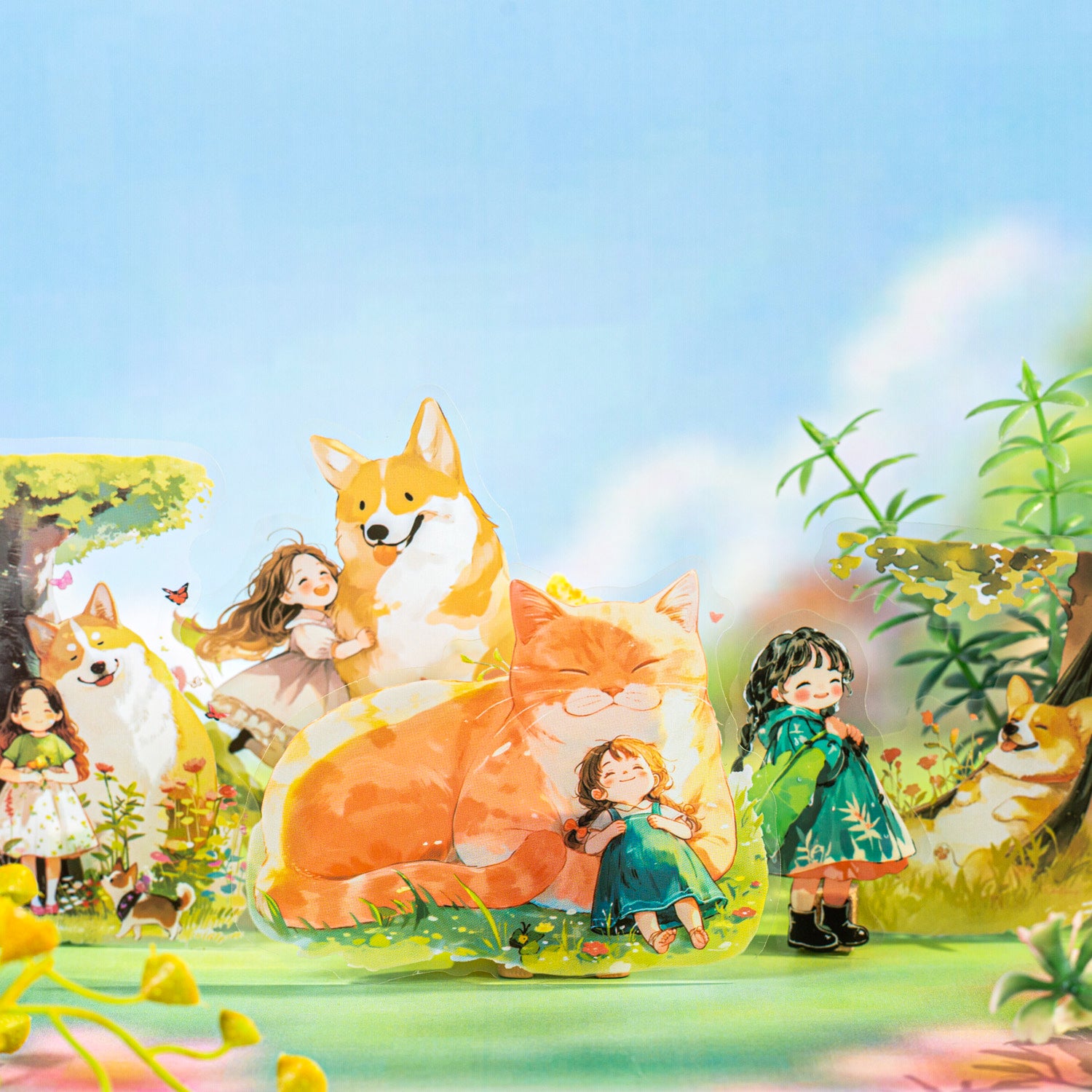 0731 Girl and pet PET Sticker -10Pcs each pack