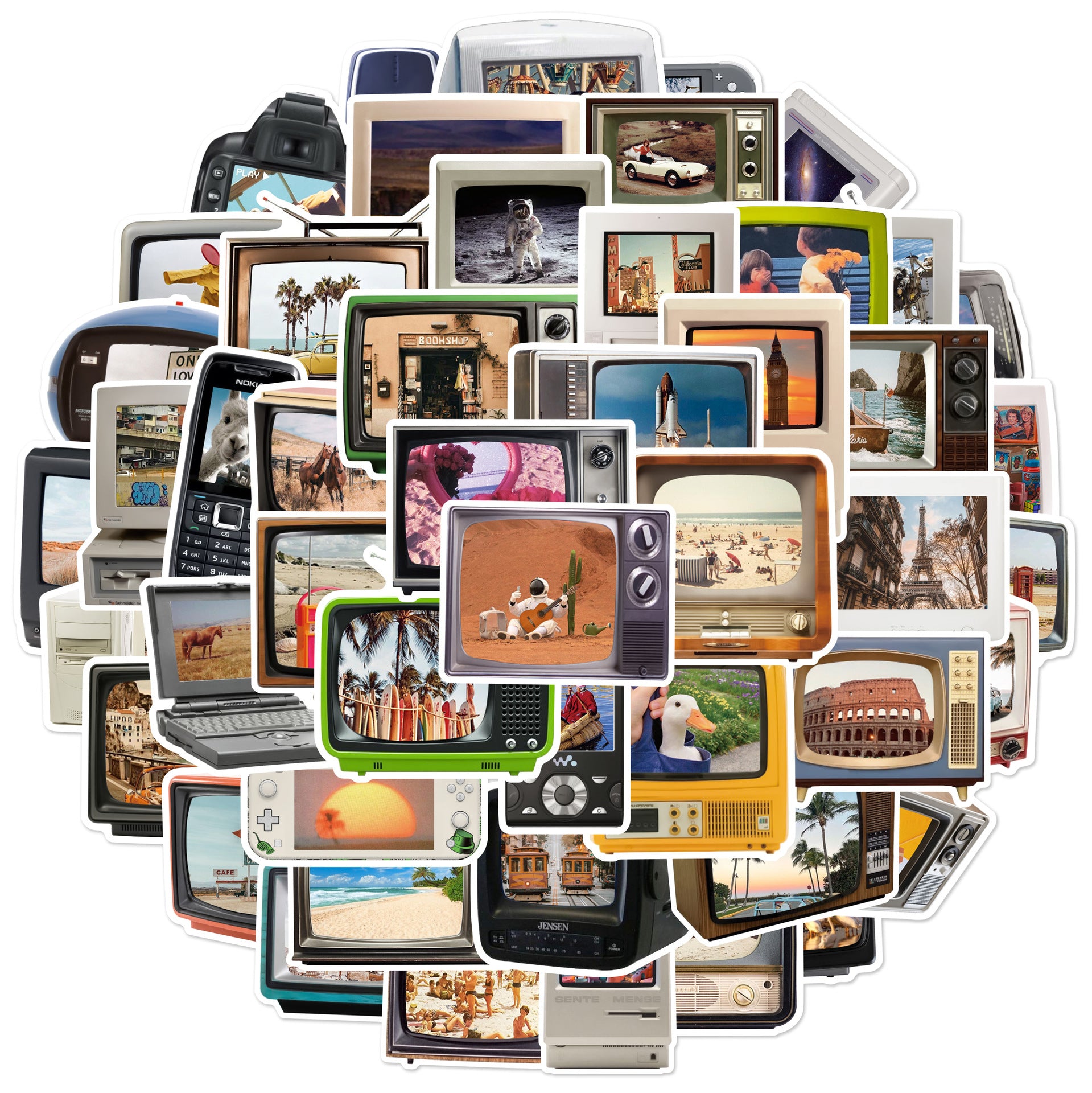 0806 50 Vintage Stickers solid with white border