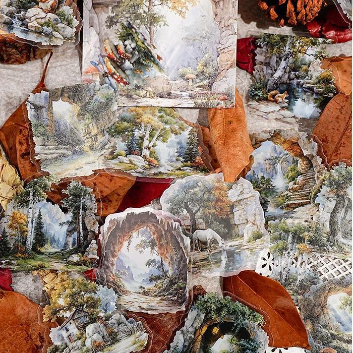 1028 Picturesque mountains and rivers PET sticker -20Pcs each pack