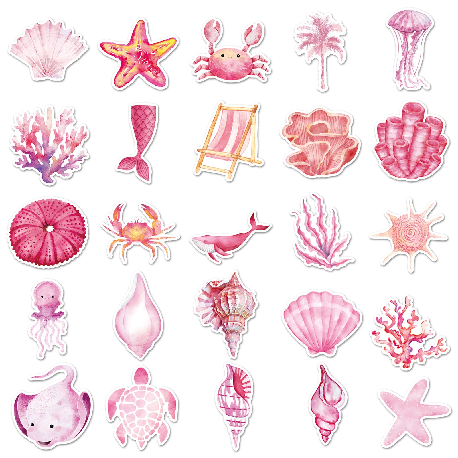0723 50 Pink sea life Stickers solid with white border