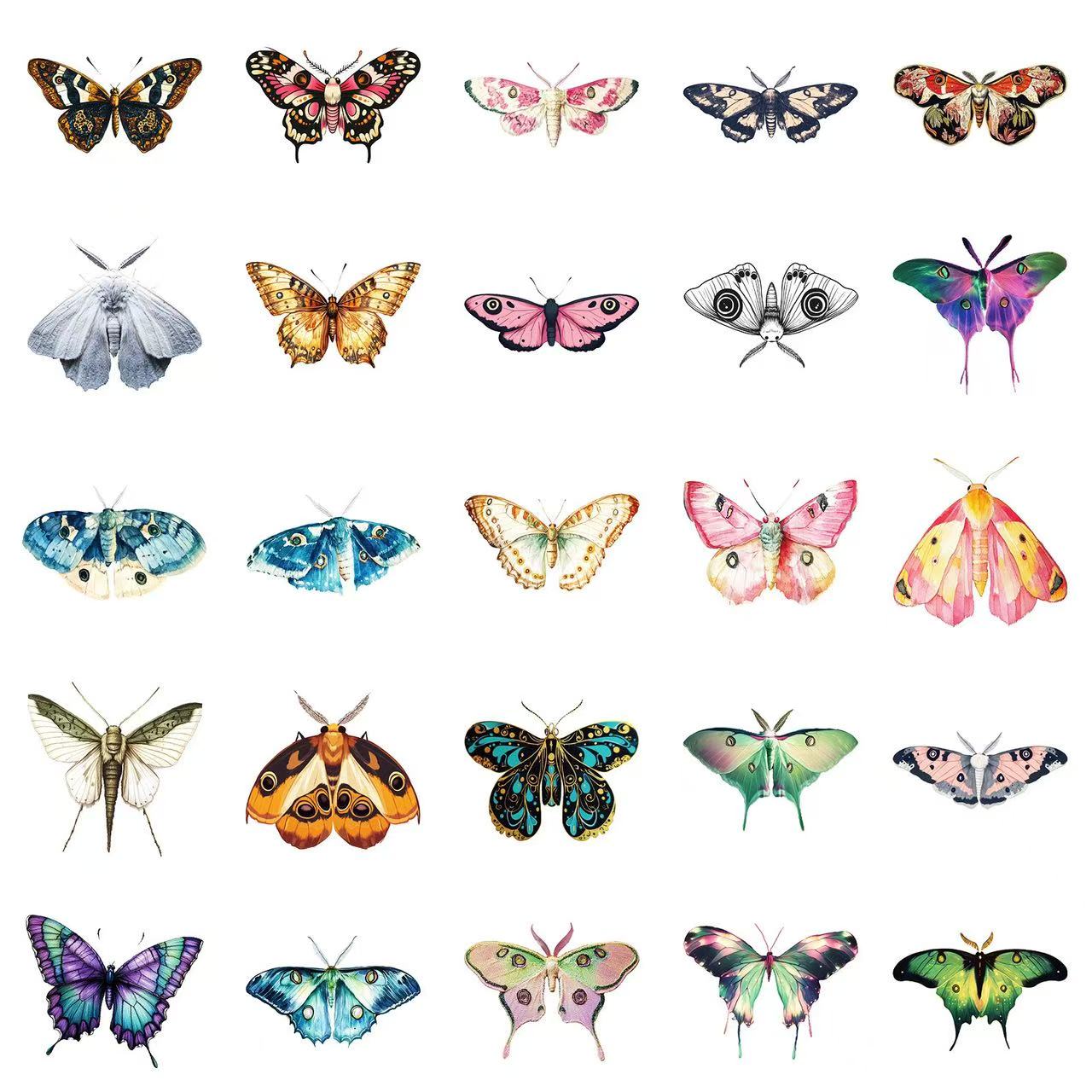0612 50 Vintage butterfly Stickers solid with white border