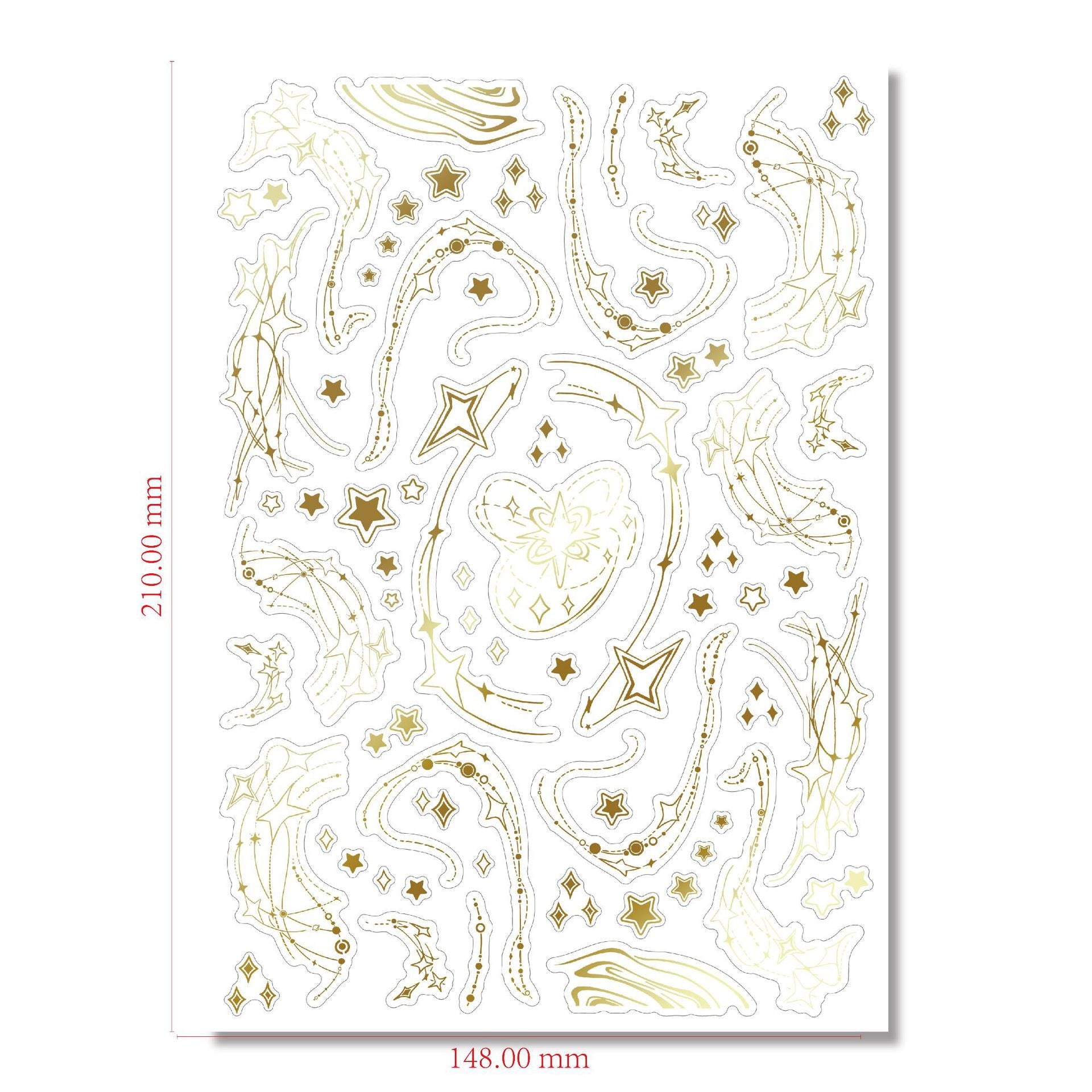 Gold & Silver Foil Star & Moon Holographic Die-Cut Stickers, 1 sheet