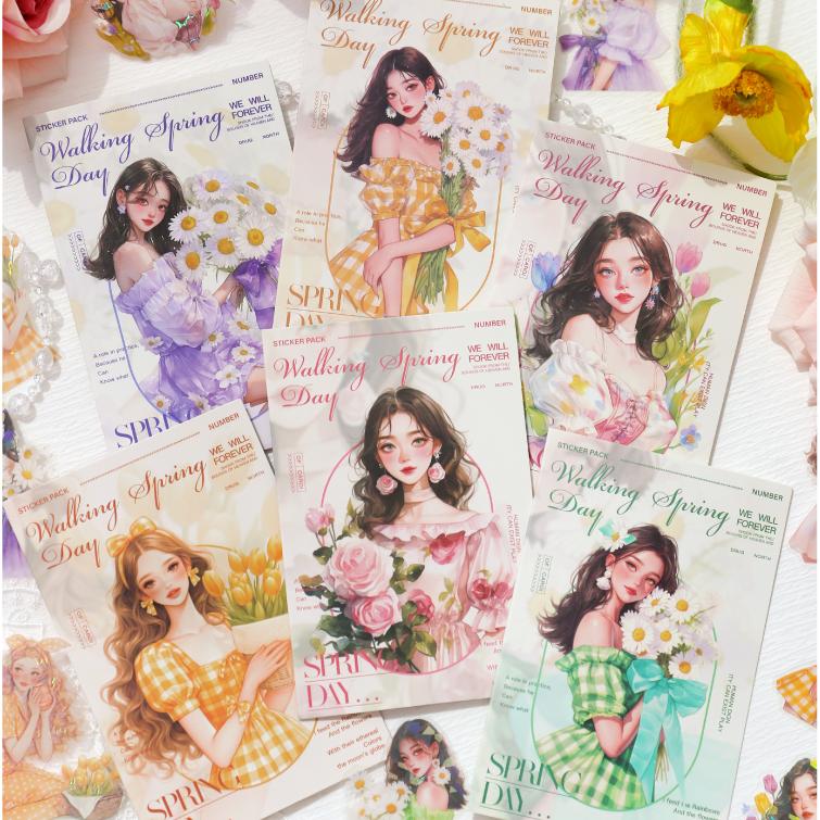 0415 Walking Spring Day Series PET Sticker -15Pcs each pack
