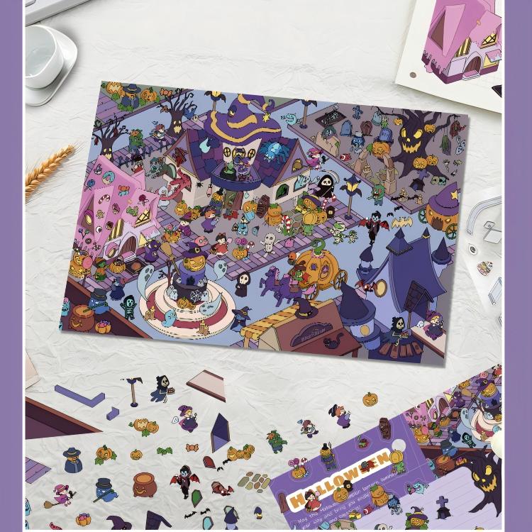 Halloween Night scene stickers (1 White Card & 4 PET stickers)