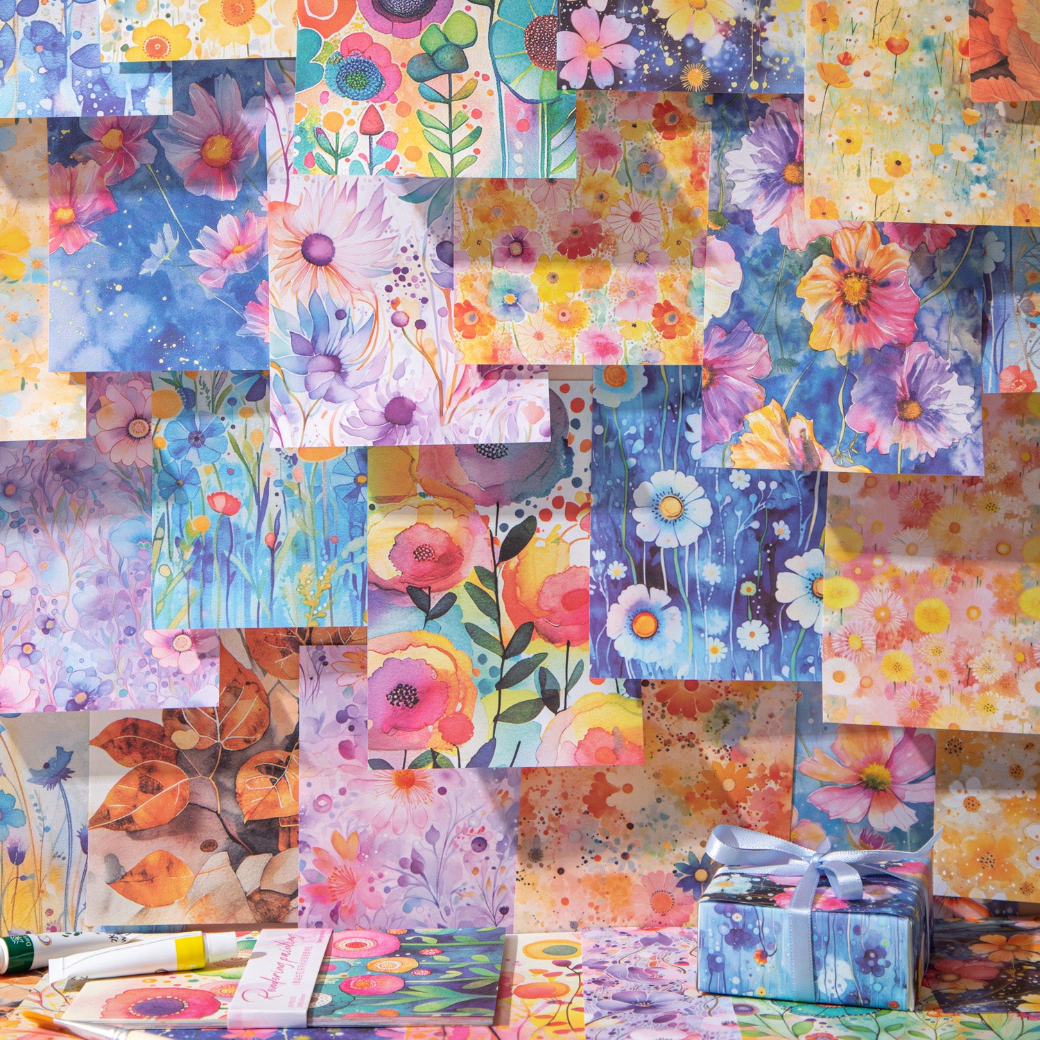 0826 Watercolor flowers Solid paper -30Pcs each pack