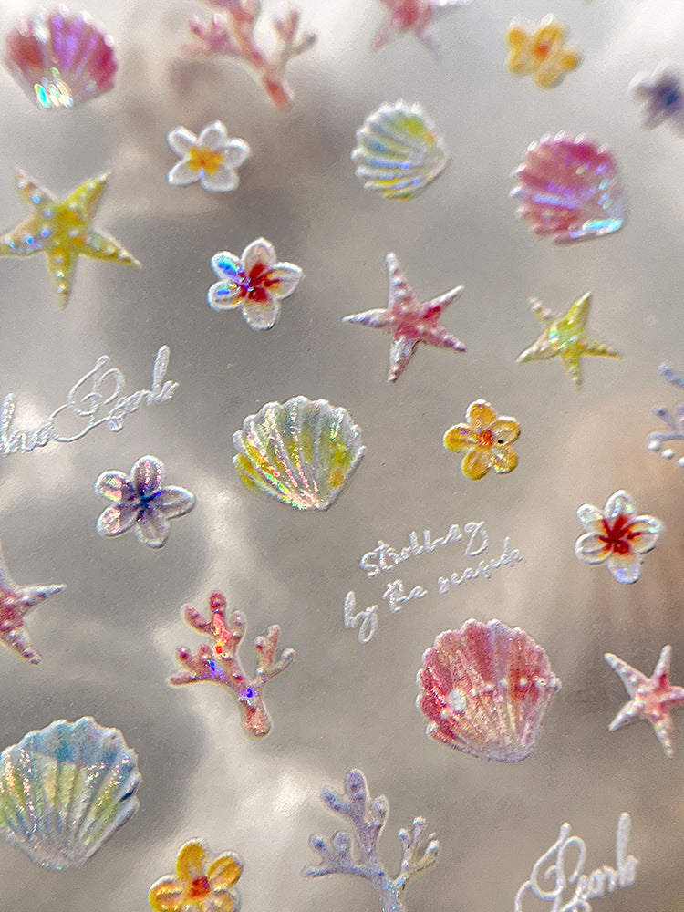 1022 M245- Starfish and shells Embossed Mini sticker 1 Pcs