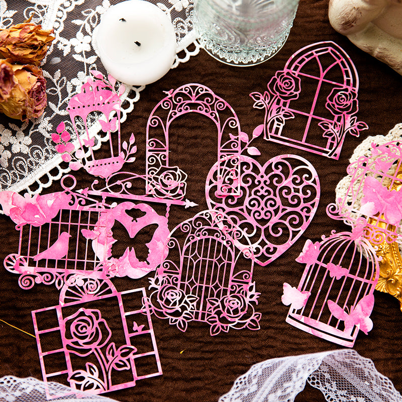 Pink heart and cage die-cuts
