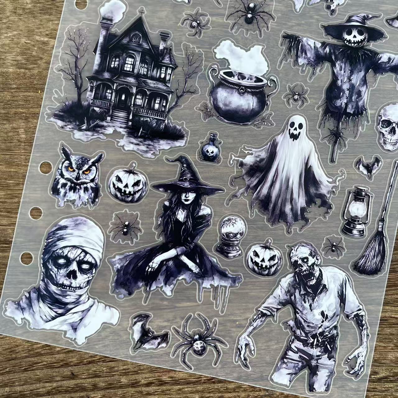 3D Black and White Halloween (A) PET Sticker 1 Pcs