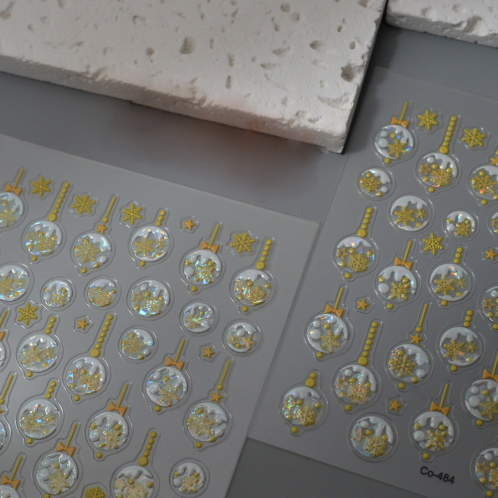 1025 M250- Christmas Snowflake Crystal Ball Embossed Mini sticker 1 Pcs