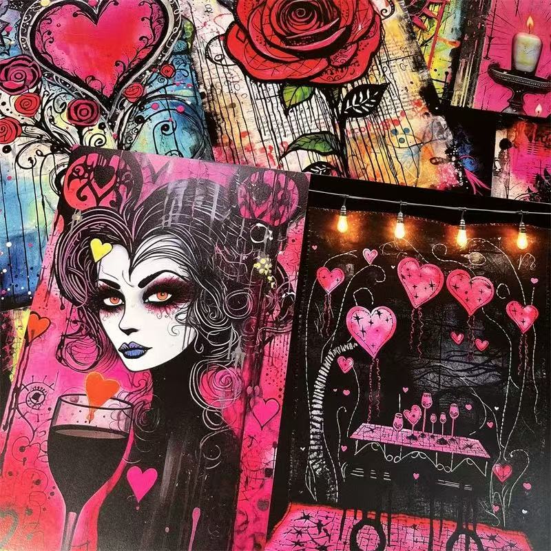 A4 size Dark Gothic Valentine's Day Style paper 9 pcs
