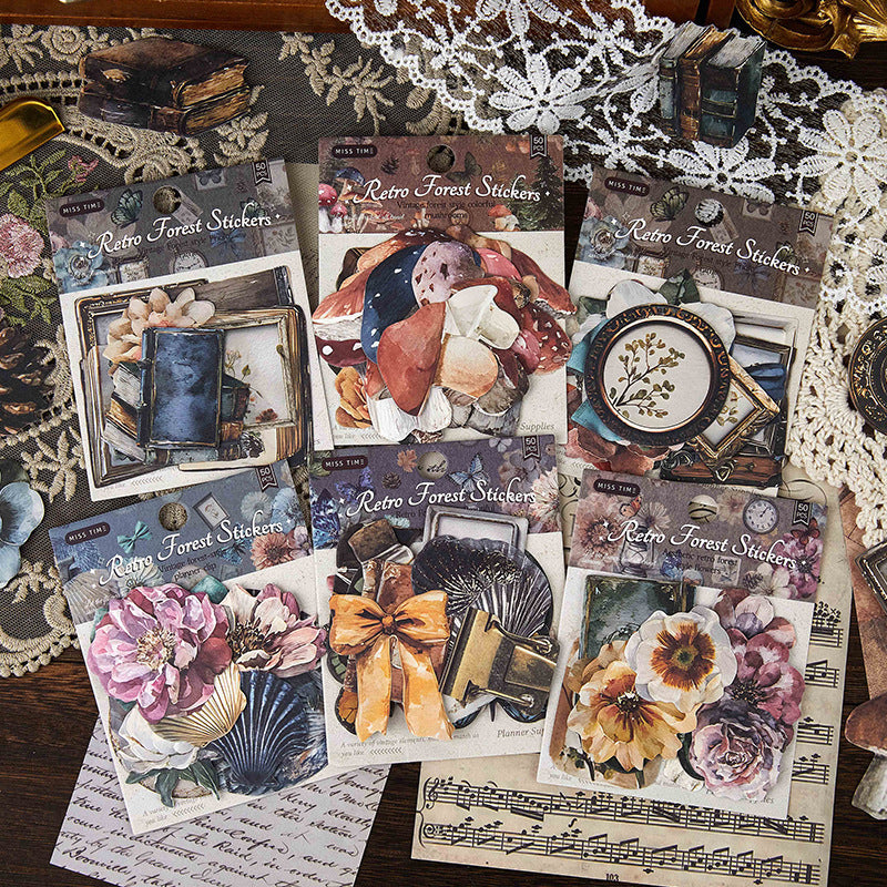 Vintage Items Paper Stickers -50Pcs each pack