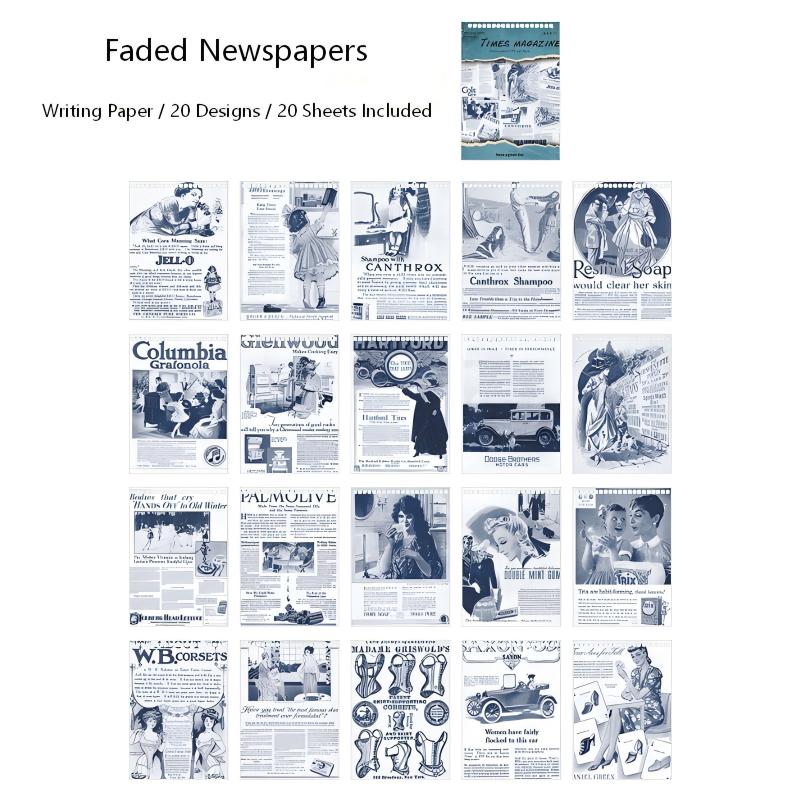 Vintage Faded Newspapers Writing Paper Stickers Book -20Pcs each pack