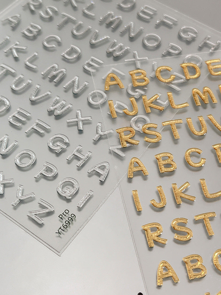 260105 M275- Gold / silver Letter Embossed Mini sticker 1 Pcs