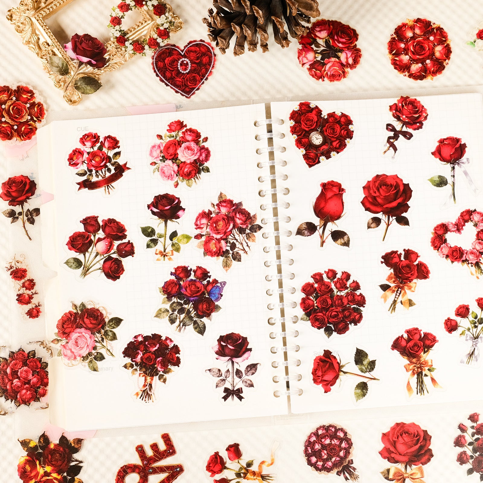 56 Red rose PET stickers