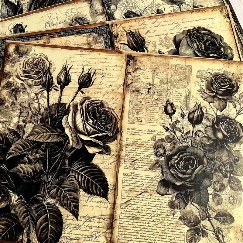0724 A4 size Vintage black rose Style Paper 5 pcs