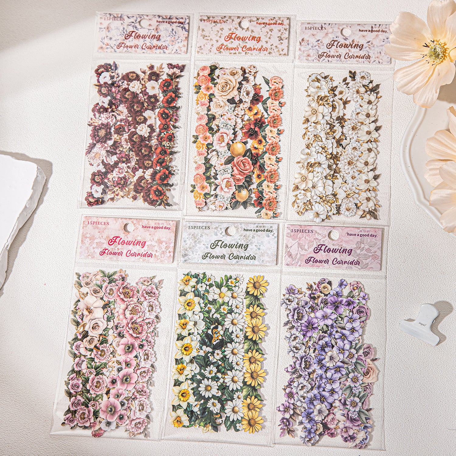 0923 Flowers Solid Sticker -15Pcs each pack